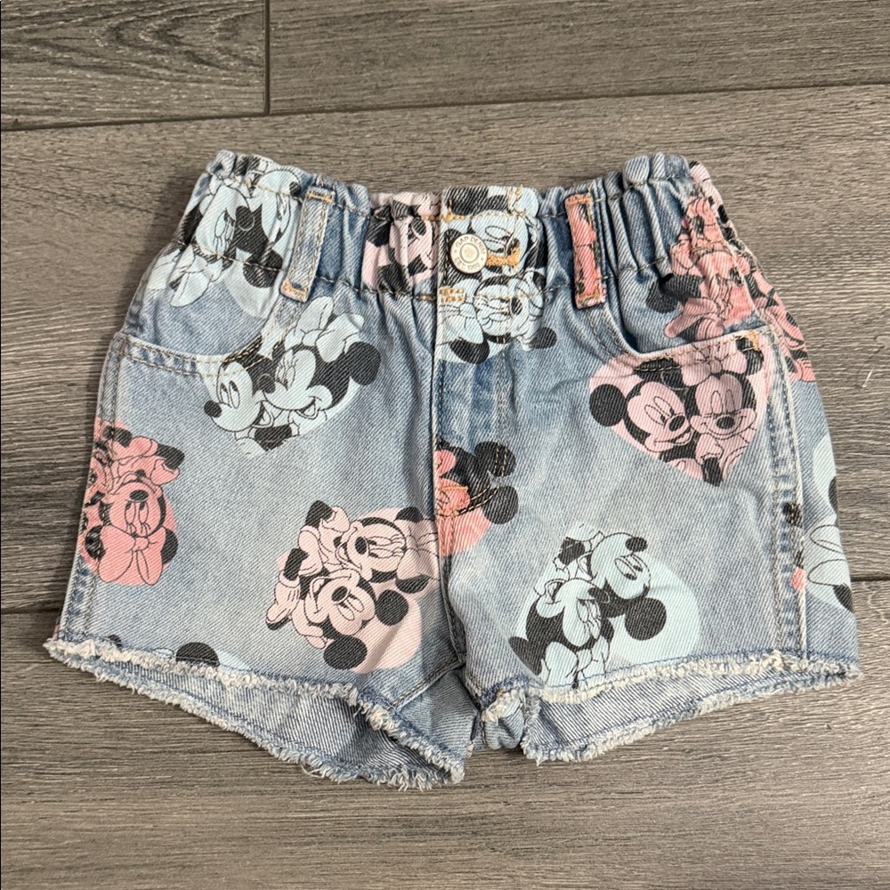GAP Kids Mickey Mouse Print Denim Shorts - Blue and Pink